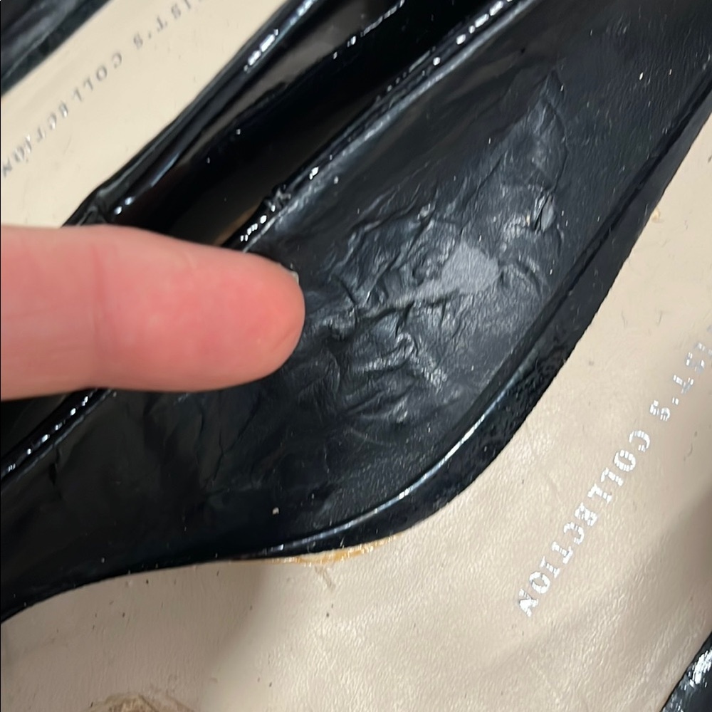 Franco Sarto Black and Tan Wedge Shoes patent leather straw wedge pump - Picture 4 of 7